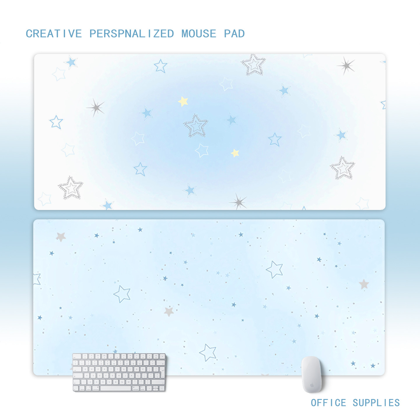 wallpaper奶蓝星星鼠标垫超大女生高颜值办公室桌垫笔记本垫定制