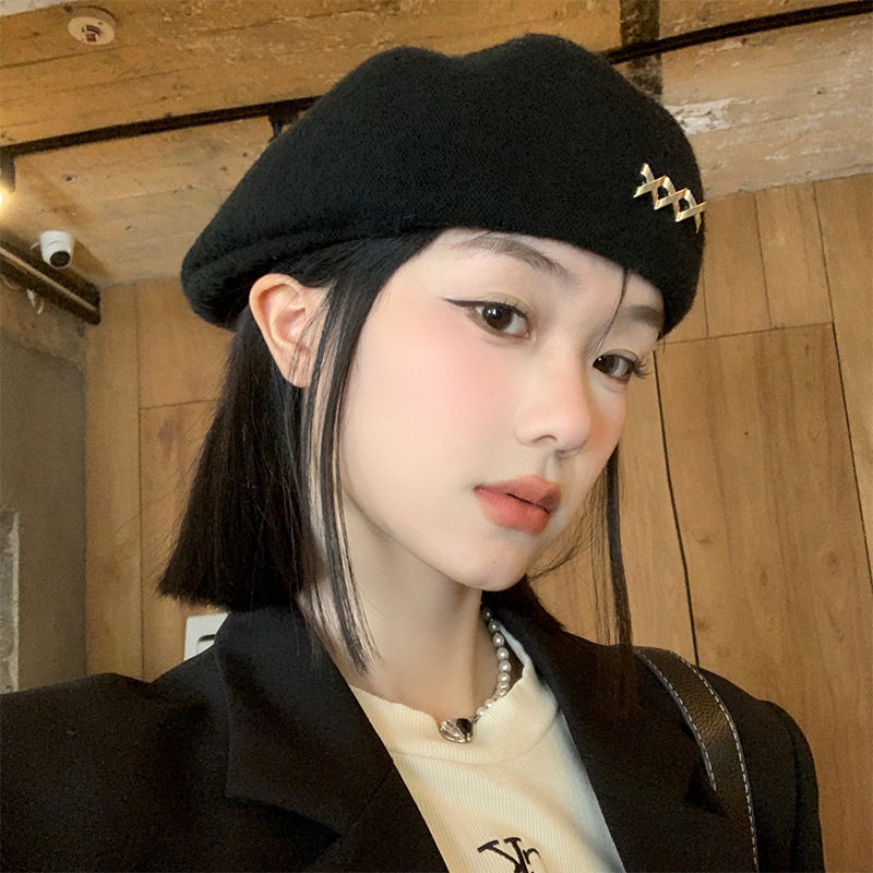 韩式风贝雷帽女秋冬季毛呢保暖百搭显脸小帽子大头围报童画家帽潮