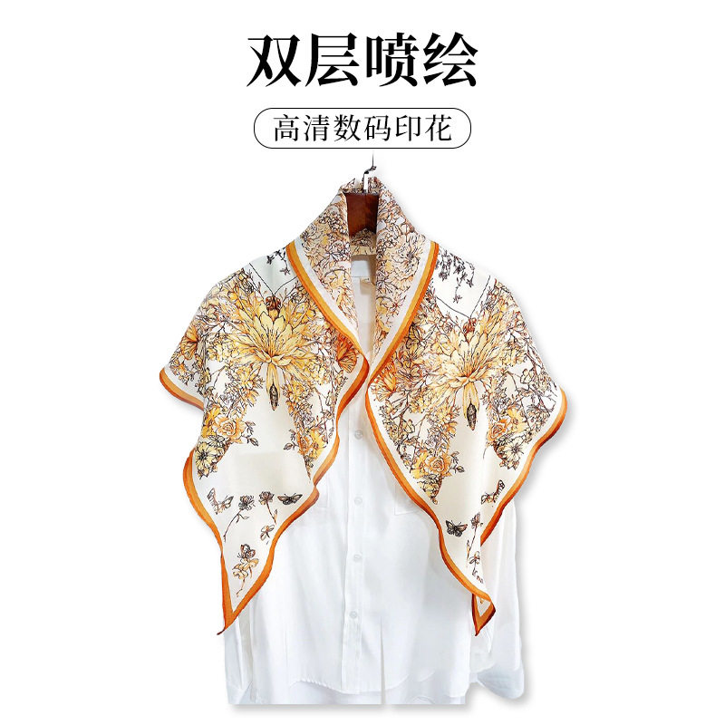 韩版小蜜蜂印花菱形巾仿双绉涤纶丝巾女士出游摄影装饰领巾