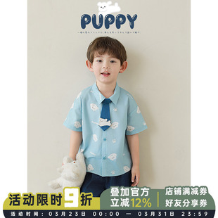 新款 儿童潮酷童装 卡通纯棉短袖 休闲宽松牛仔短裤 衬衫 幼悠男童夏季