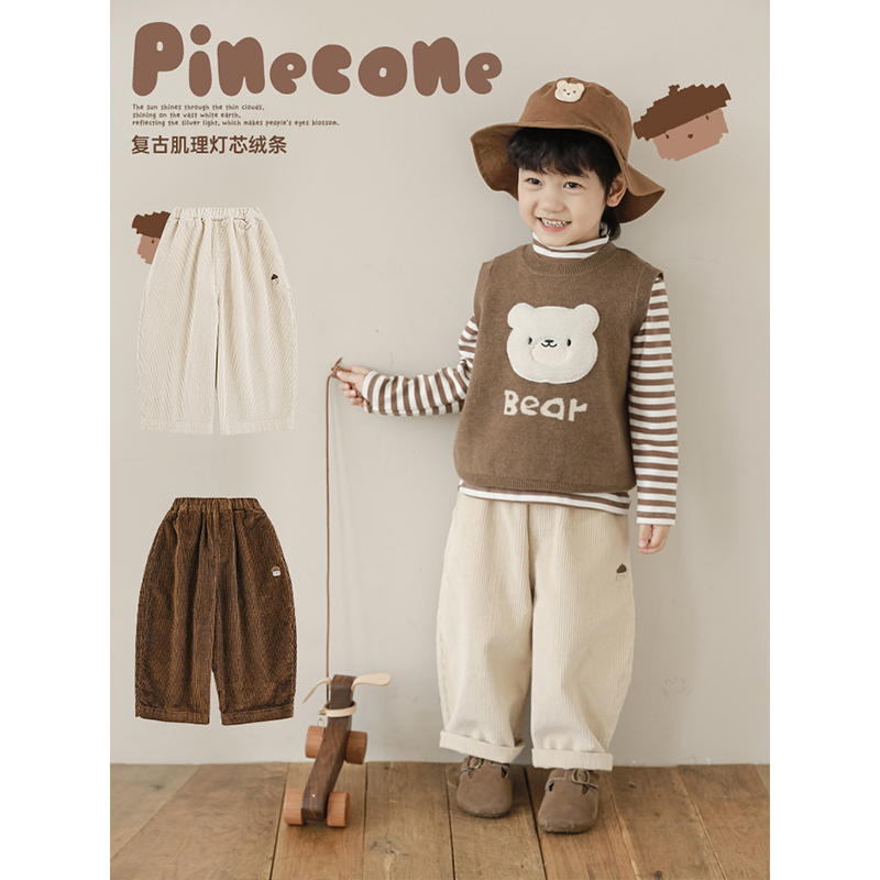 幼悠男童2025新款复古直筒灯芯绒裤秋冬款宽松厚实保暖儿童裤子潮