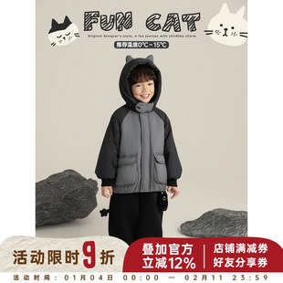 幼悠男童三明治构架小猫造型棉服冬季洋气可爱蓬松保暖连帽外套潮