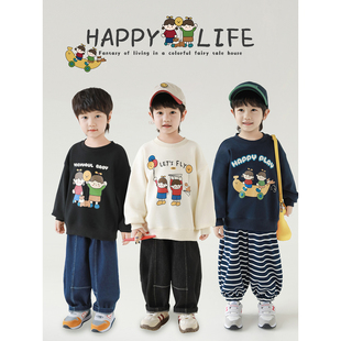 幼悠童装男童卫衣春春秋儿童秋装卡通印花保暖上衣春秋长袖上装潮