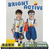 印花背心乐高积木系列套装 连帽防晒衣宽松短裤 潮 新款 幼悠男童夏季
