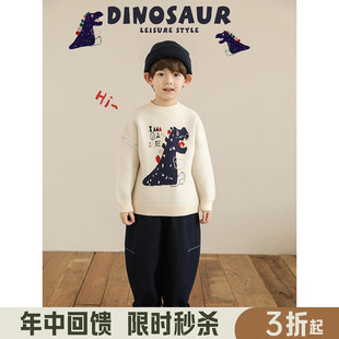 幼悠男童2025新款长袖恐龙半高领毛衣冬季流行宽松显瘦儿童针织衫