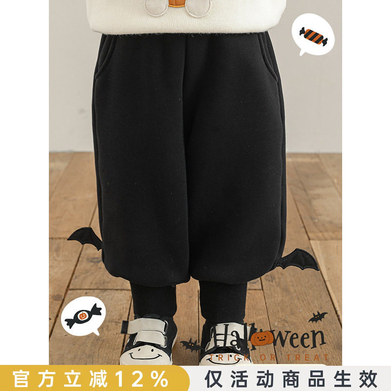 幼悠童装男童裤子2025新款立体翅膀束脚防风休闲裤加绒保暖长裤潮图片