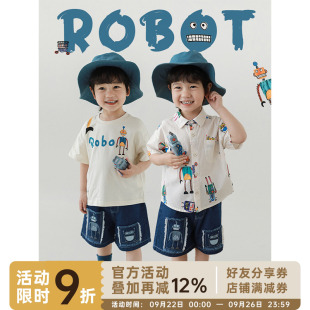 復古寬松兒童短褲 幼悠男童裝 潮帥氣時髦夏季 輕薄t恤翻領襯衫 套裝
