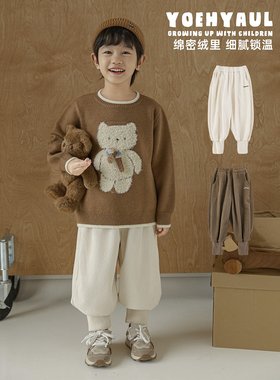 幼悠男童加绒加厚复古灯芯笼裤冬季洋气可爱弹软罗纹束脚休闲裤子