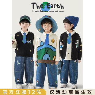幼悠男童2026春秋新款小熊长袖衬衫无袖叠穿马甲保暖毛衣开衫套装