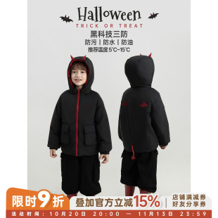 幼悠男童小恶魔连帽棉服冬季新款三防保暖儿童帅气夹棉外套冬装潮