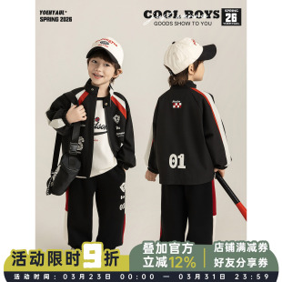 儿童机车服外套卡通T恤百搭九分裤 春季 子 男童酷飒街头风套装 幼悠