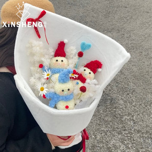 小雪人花束毛绒鲜花束手工diy包装 芯苼 布花艺资材 圣诞节新品
