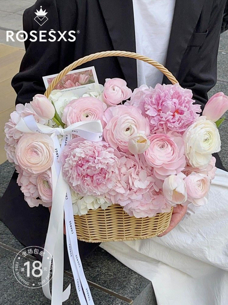 กระเช้าดอกไม้ลายพืชข้าว รุ่น Xinyou ทรงรี พกพาได้ สานด้วยมือ สไตล์คันทรี่ สำหรับจัดช่อและใส่ดอกไม้สด วัสดุงานศิลปะดอกไม้แบบ DIY