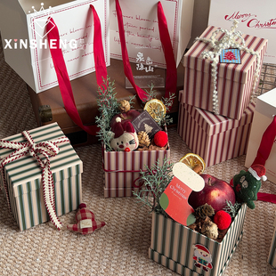 原创复古条纹·苹果盒节日礼物平安果diy礼盒 芯苼 圣诞节新品