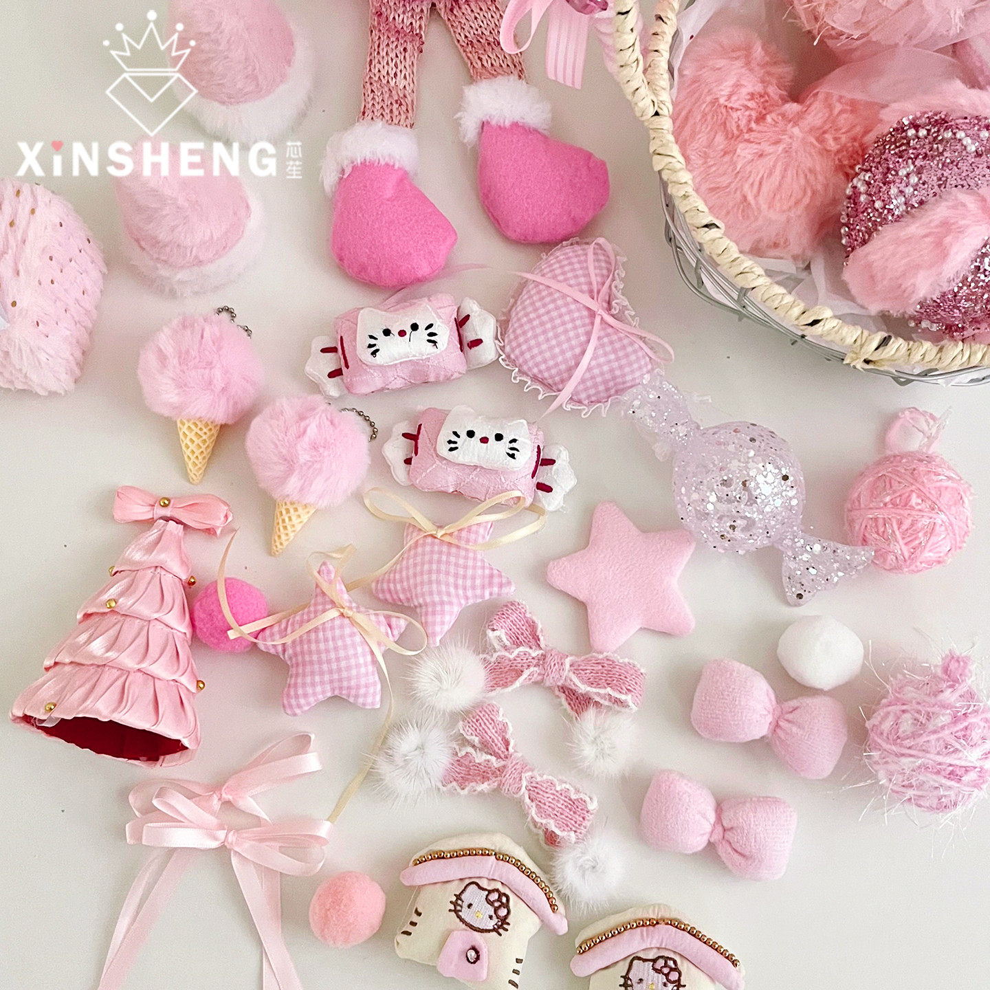 芯苼 粉色系列装饰花店鲜花花束包装手工diy搭配挂饰礼盒装饰资材