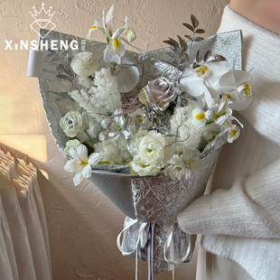 芯苼 银白布料系列花店手工diy花束精致高级感闪光包花布花艺资材