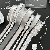 饰绸带花艺师包装 芯苼 银色系丝带创意礼品装 手工diy材料鲜花绑带