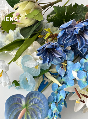 芯苼 新年蓝色仿真花卉系列花店diy假花干花年宵花束包装花艺资材