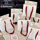 芯苼 袋干花插花花袋 白色红绳手提袋手工diy礼物材料鲜花花束包装