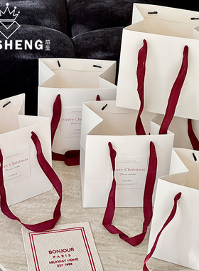 芯苼 白色红绳手提袋手工diy礼物材料鲜花花束包装袋干花插花花袋