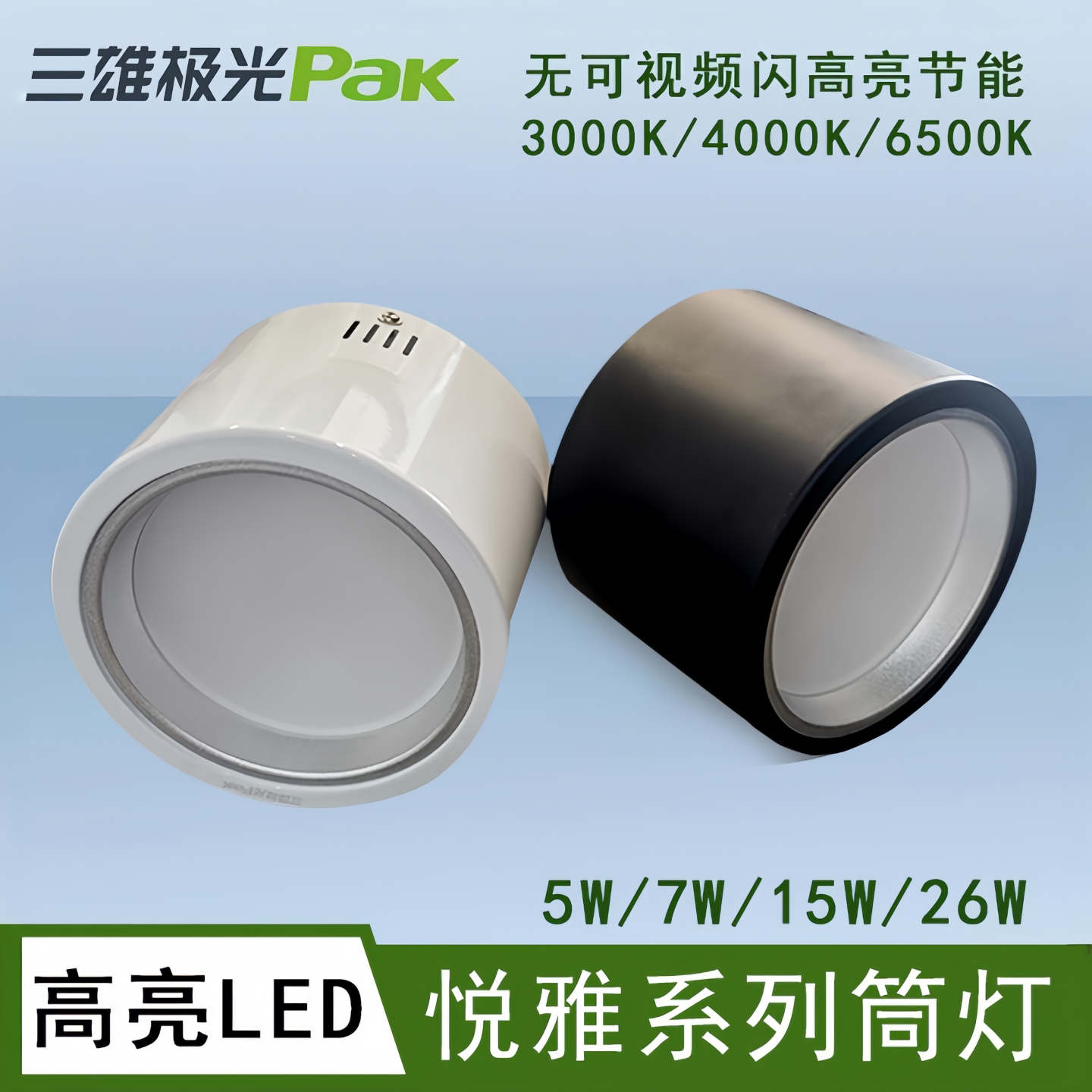 三雄极光明装吸顶式全铝LED筒灯图片