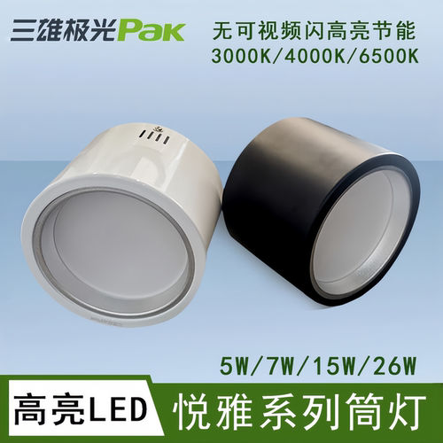三雄极光明装吸顶式全铝LED筒灯