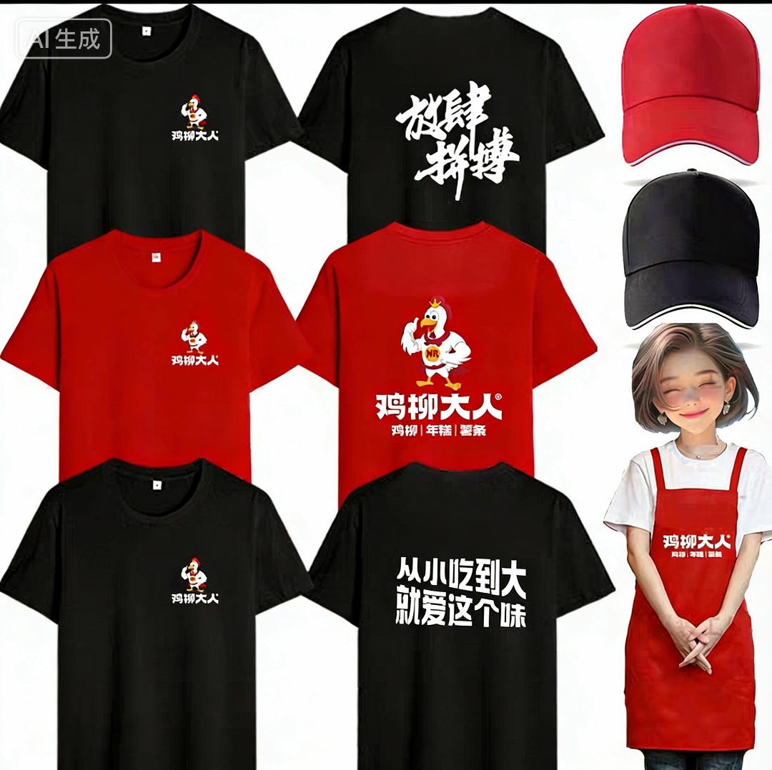 鸡柳大人工作服T恤定制火锅烧烤围裙定制/加工