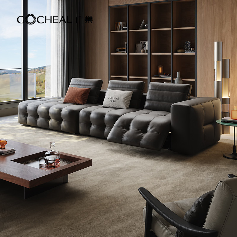 广巢 提拉米苏沙发中古风客厅小户型头层牛皮真皮模块豆腐块组合C