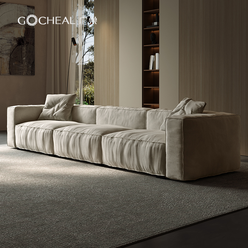 广巢意式极简布艺沙发侘寂风亚麻