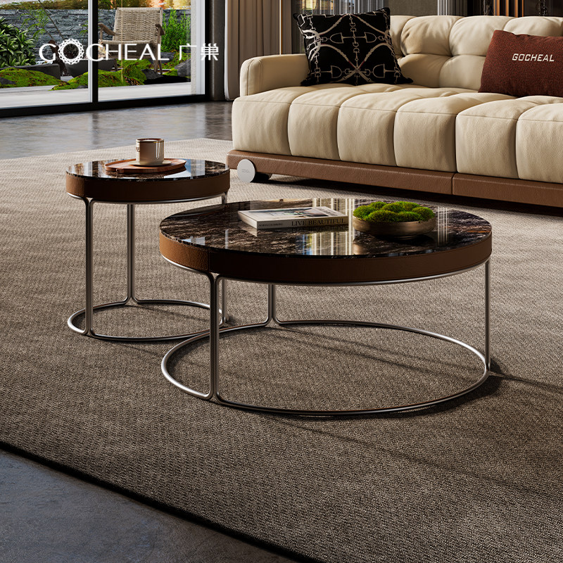 广巢圆形意式轻奢大理石茶几