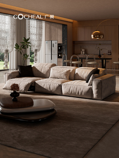 广巢 极简豆腐块磨砂布电动零靠墙客厅布艺三人位B 里奥沙发意式