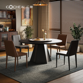 黑橡木皮圆桌大理石实木餐桌饭桌意式 广巢 亚特兰餐桌 吃饭桌子