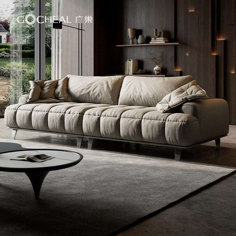 广巢 维米尔沙发泡芙棉花糖细麻意式极简侘寂风布艺客厅直排云朵A