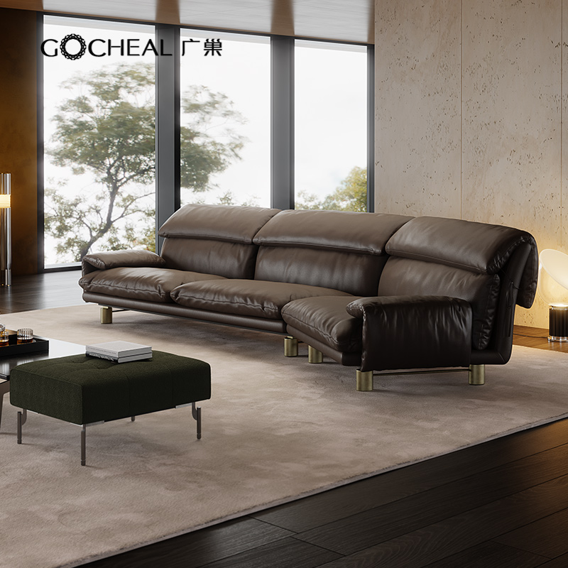 广巢航海家头层牛皮沙发