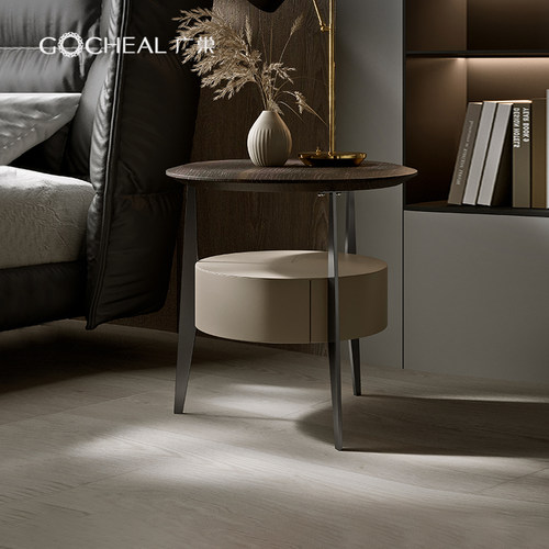 广巢意式极简轻奢圆形床头柜高脚设计卧室床边柜客厅边几收纳柜A