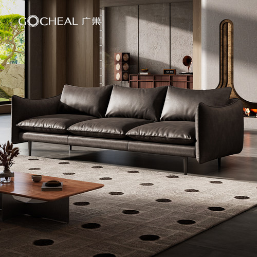 广巢意式极简苯胺皮皮艺沙发