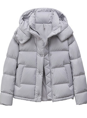 lu家2025女加厚冬季新款安心绒白鸭绒三防短款收腰羽绒服可脱卸帽