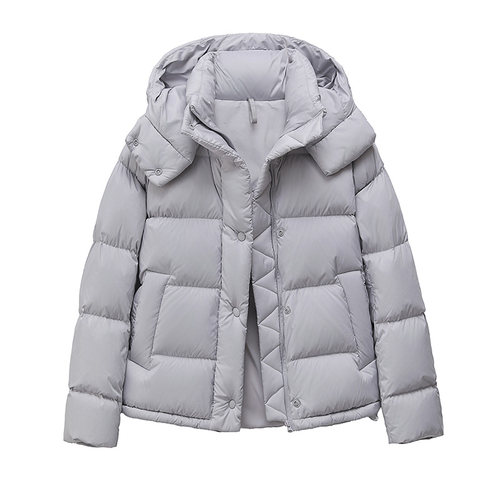 lu家2025女加厚冬季新款安心绒白鸭绒三防短款收腰羽绒服可脱卸帽