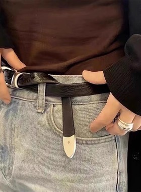 cleanfit做旧复古黑色头层牛皮情侣腰带真皮金属针扣皮带银扣现货