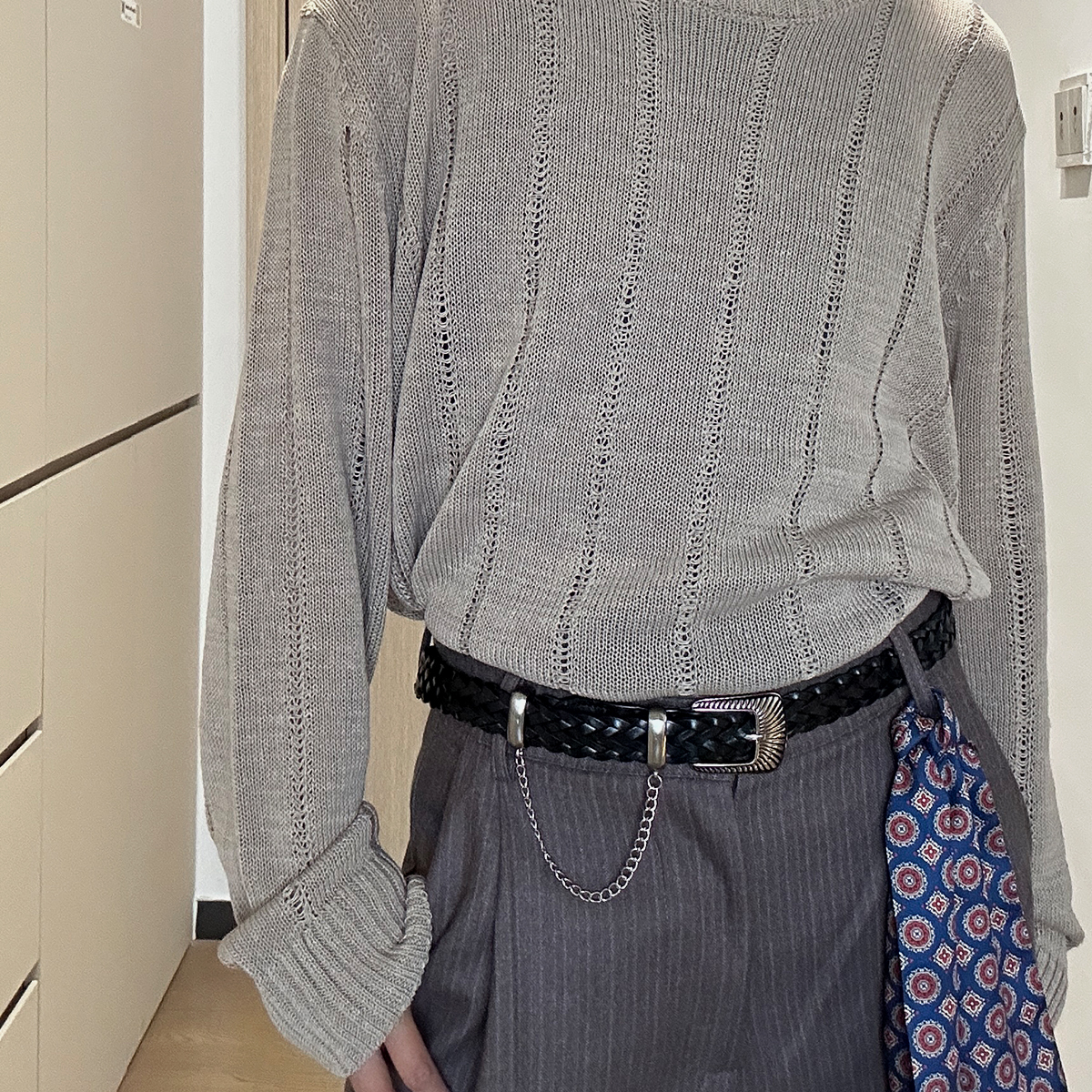 中性复古免打孔头层牛皮腰带