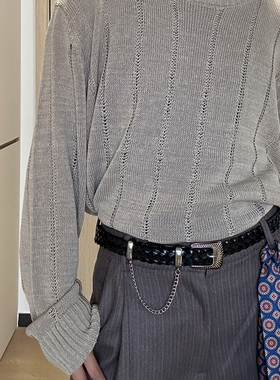 复古暗黑帅气手工编织头层牛皮腰带西部免打孔中性男女真皮腰带
