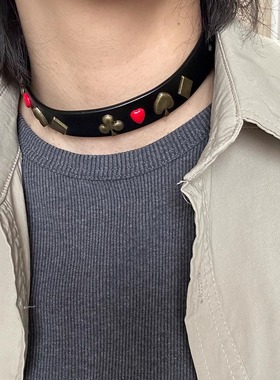 正确版our百搭legacy扑克金属牛皮choker复古朋克中性锁骨链项圈