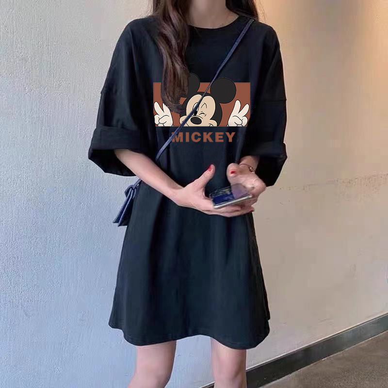 韩国短袖t恤女2025新款夏季韩版大码宽松中长款体恤连衣裙上衣ins