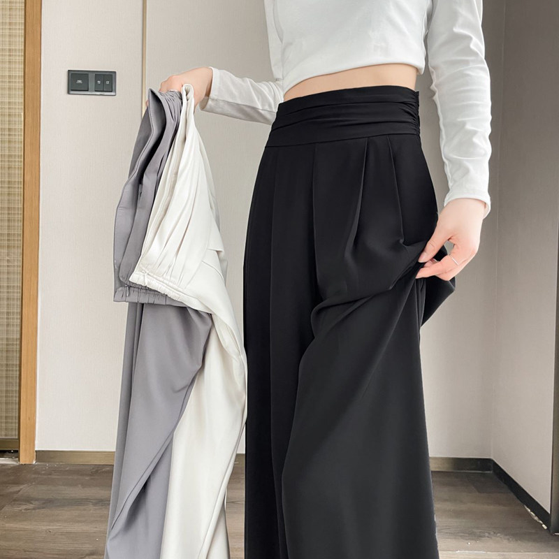 韩国高级感垂感侧拉链西装裤女春夏2024新款阔腿裤高腰直筒拖地裤