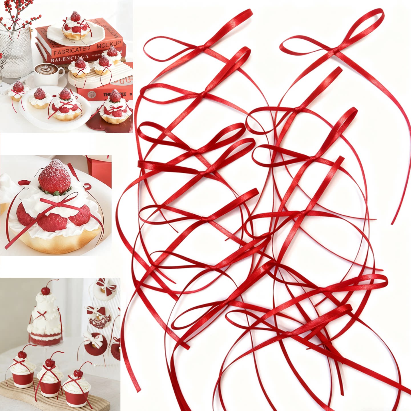 网红圣诞节草莓蛋糕丝带装扮可爱KT猫甜品装饰锻带蝴蝶结成品插件