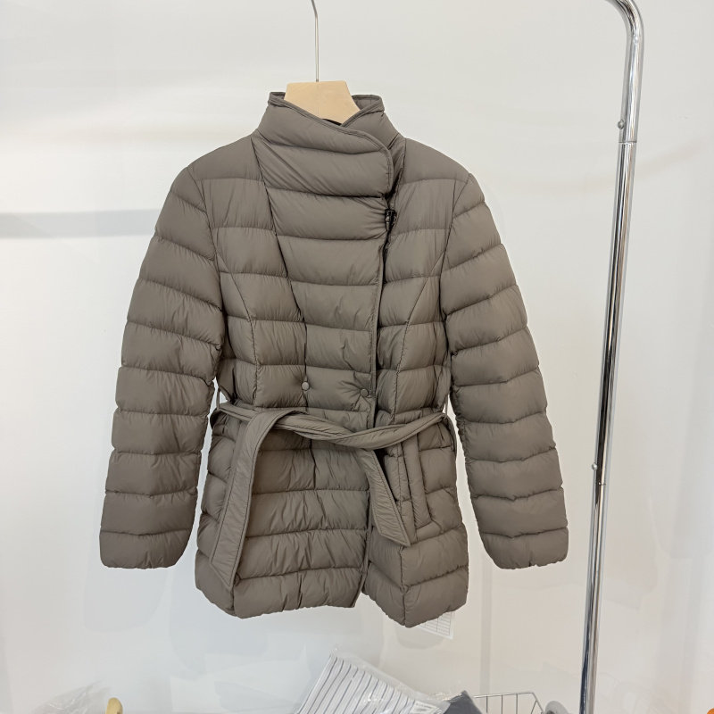 欧洲站收腰轻薄羽绒服女2026中长款立领收腰腰带斜门襟外套高级感