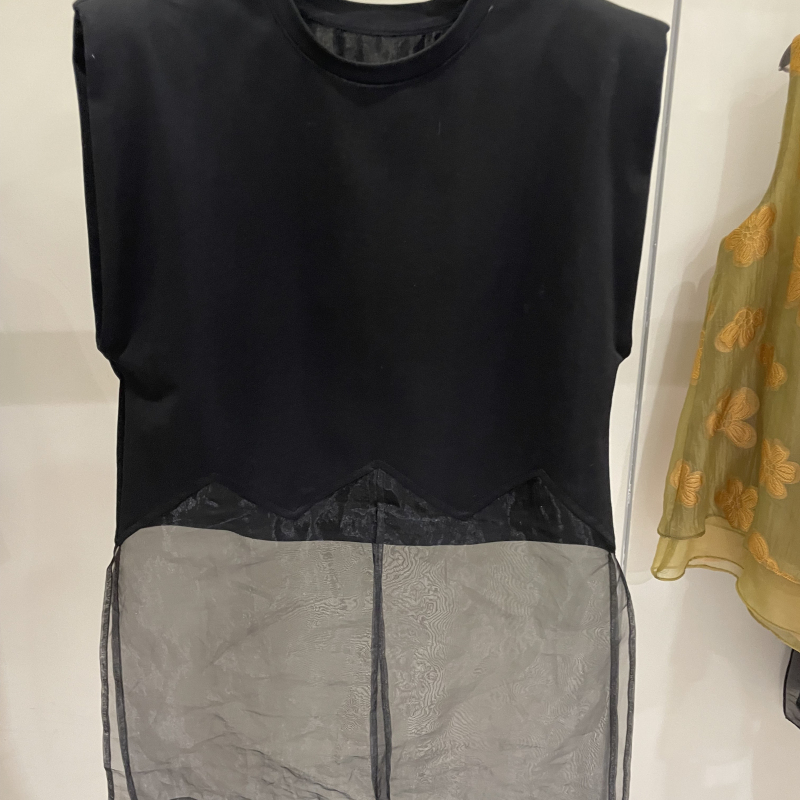 韩版时尚百搭圆领2025夏季新款宽松休闲拼接网纱中长款T恤女上衣