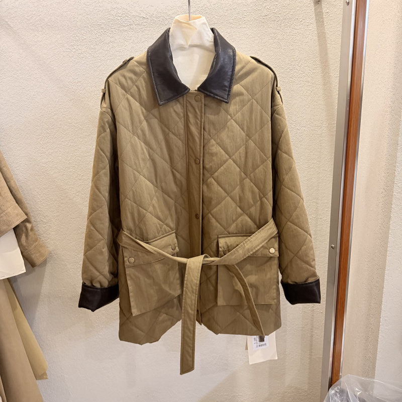 冬季韩系翻领菱格收腰女棉服