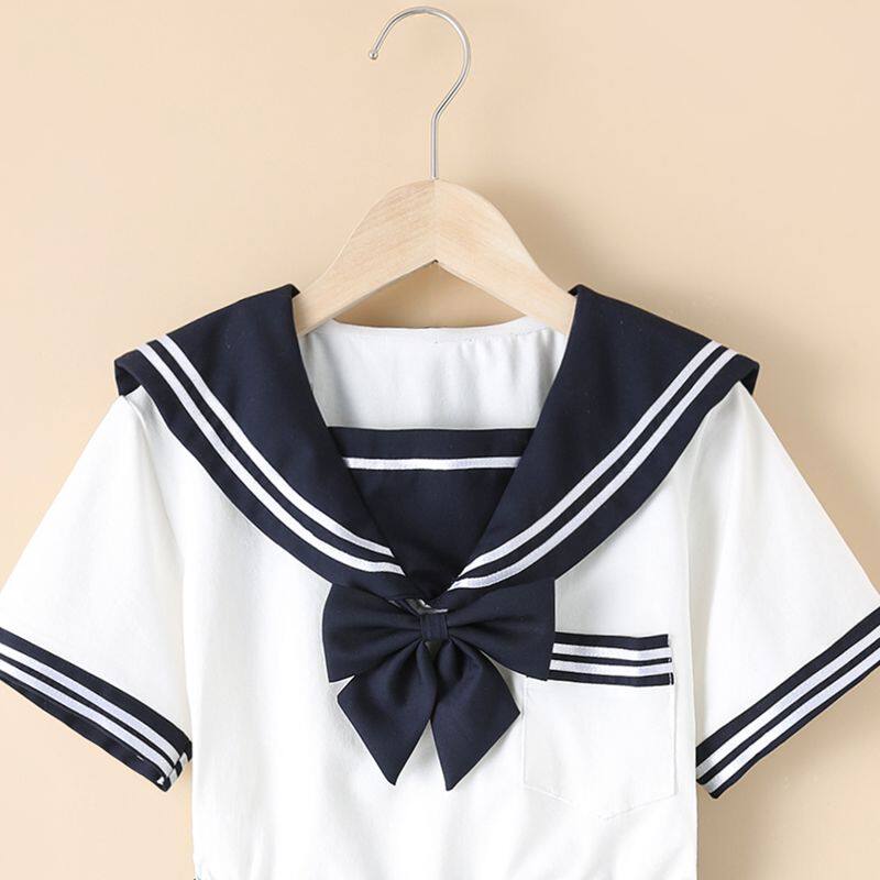 2025新款儿童短袖海军水手服装T恤中大女童学院风清新潮流时尚