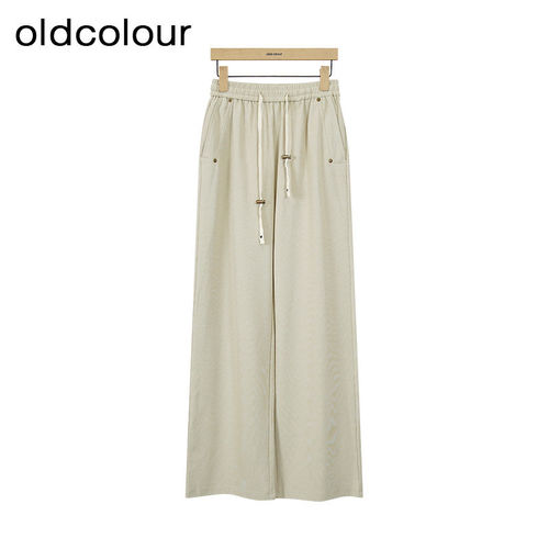 oldcolour春秋款简约松紧腰系带直筒长款休闲裤女BQ380702A1-499